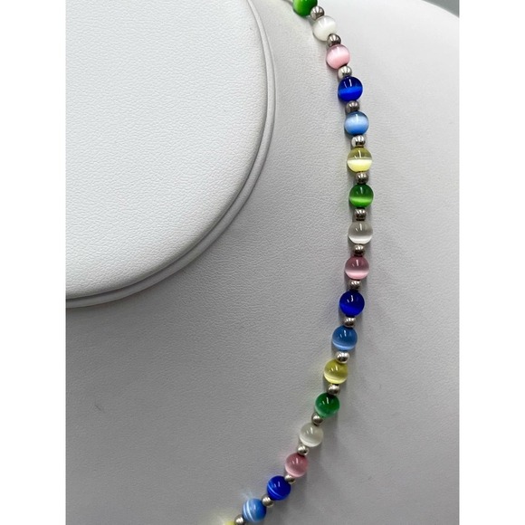 Jordan Sterling Silver 925 Beaded Multicolor Cat's Eye Necklace - Picture 4 of 13